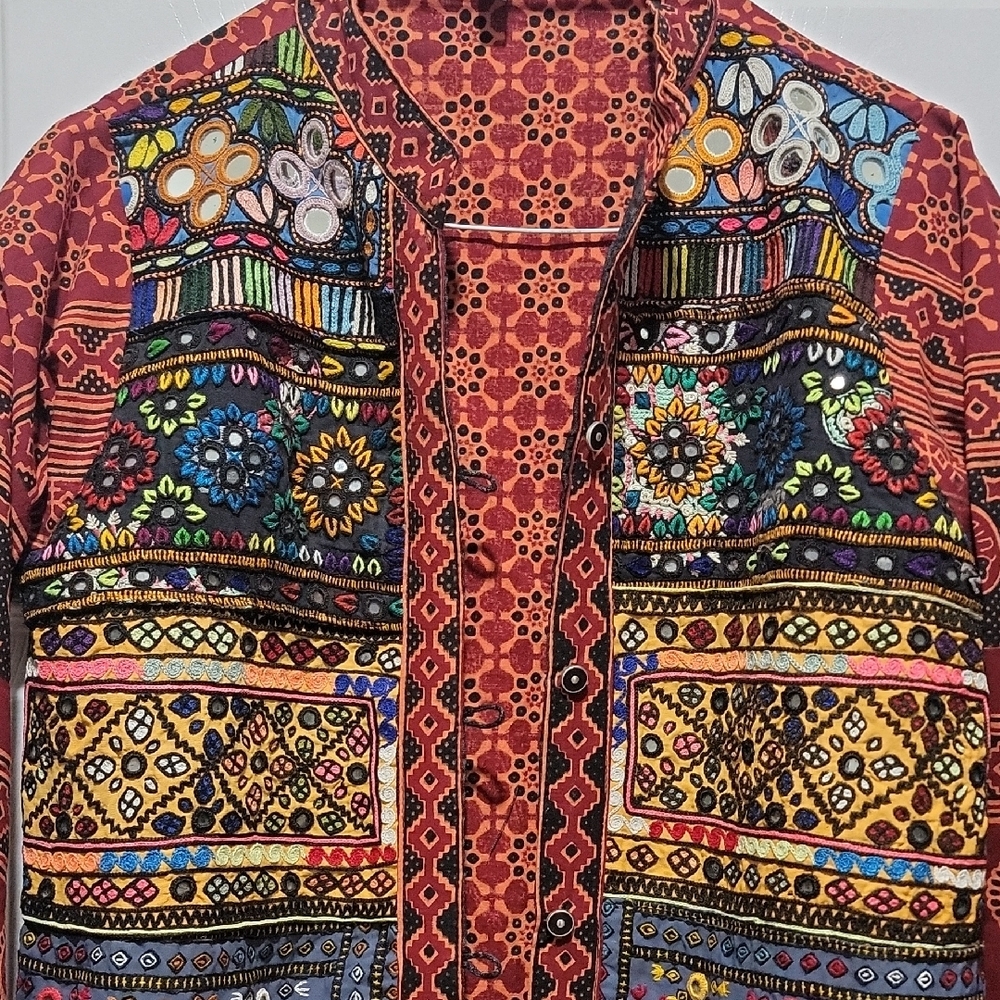 Red Geometric Jacket with Intricate Patterns.New. Its All Hand Embroidery - Picture 4 of 4